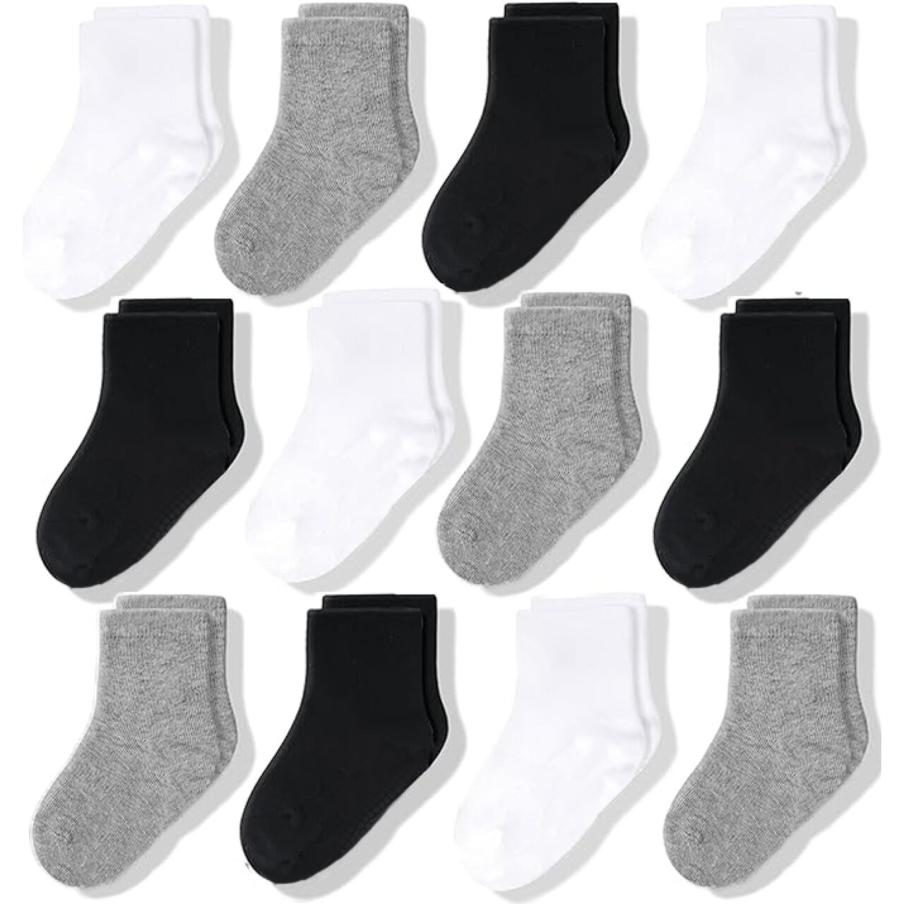 CozyWay 12 Pack Crew Cotton Baby Socks, Stretch Baby Socks 6-12 Months For All Day Comfort, Infant Socks, Black/White/Gray, Unisex